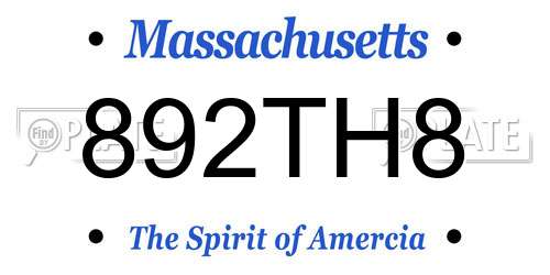 892TH8 Massachusetts License Plate