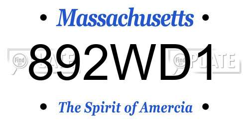 892WD1 Massachusetts License Plate