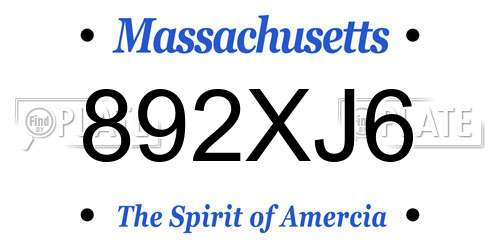 892XJ6 Massachusetts License Plate