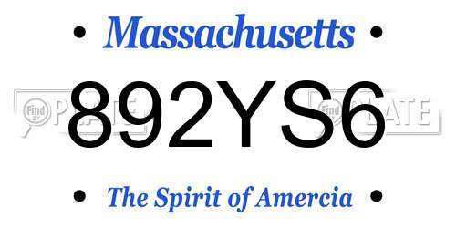 892YS6 Massachusetts License Plate