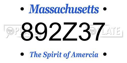 892Z37 Massachusetts License Plate