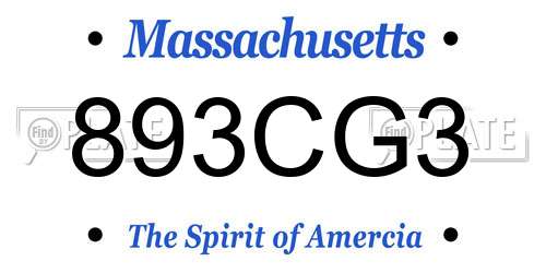 893CG3 Massachusetts License Plate