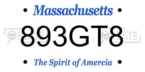 893GT8 Massachusetts License Plate
