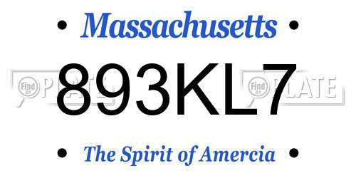 893KL7 Massachusetts License Plate