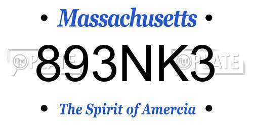 893NK3 Massachusetts License Plate