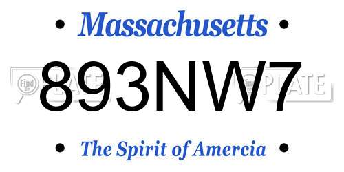 893NW7 Massachusetts License Plate