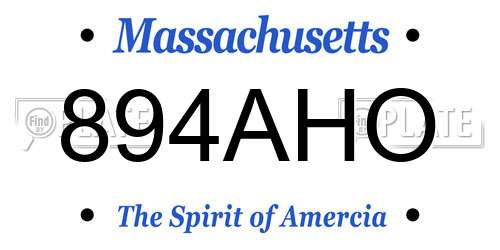 894AHO Massachusetts License Plate