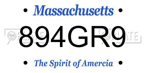 894GR9 Massachusetts License Plate