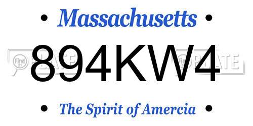 894KW4 Massachusetts License Plate