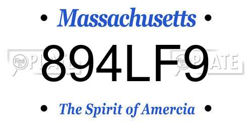 894LF9 Massachusetts License Plate
