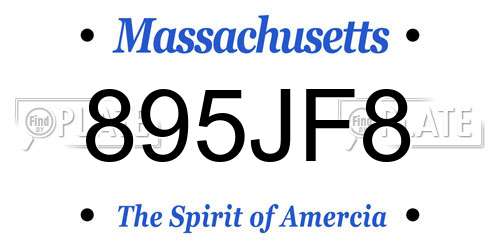 895JF8 Massachusetts License Plate