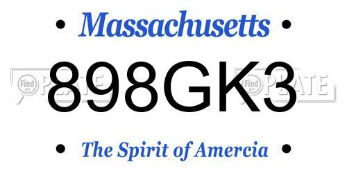 898GK3 Massachusetts License Plate