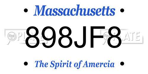 898JF8 Massachusetts License Plate