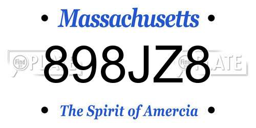 898JZ8 Massachusetts License Plate