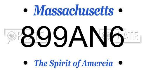 899AN6 Massachusetts License Plate