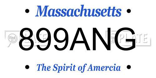 899ANG Massachusetts License Plate