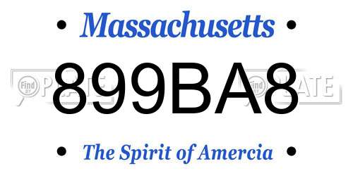 899BA8 Massachusetts License Plate