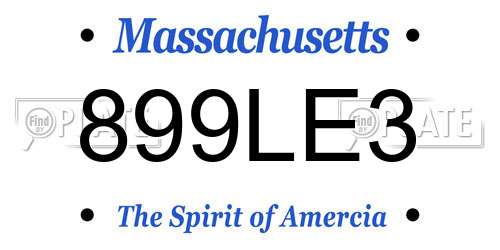 899LE3 Massachusetts License Plate