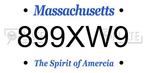 899XW9 Massachusetts License Plate