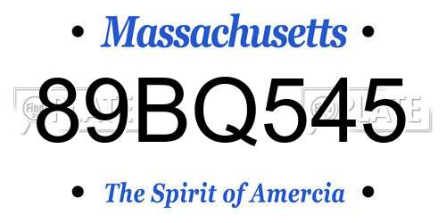 89BQ545 Massachusetts License Plate