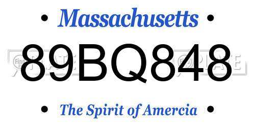 89BQ848 Massachusetts License Plate