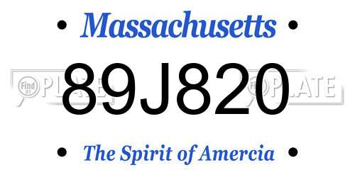 89J820 Massachusetts License Plate