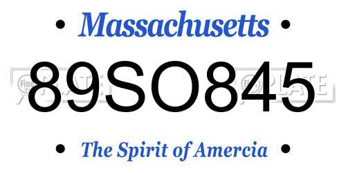 89SO845 Massachusetts License Plate