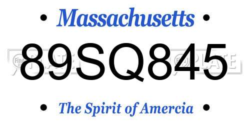 89SQ845 Massachusetts License Plate