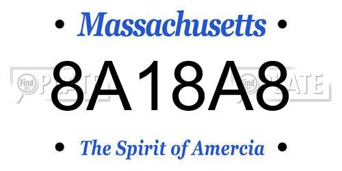 8A18A8 Massachusetts License Plate