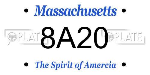 8A20 Massachusetts License Plate