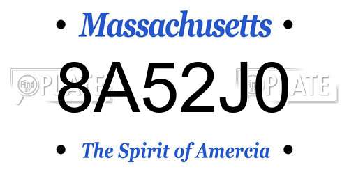 8A52J0 Massachusetts License Plate