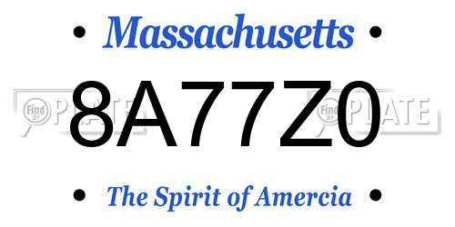 8A77Z0 Massachusetts License Plate