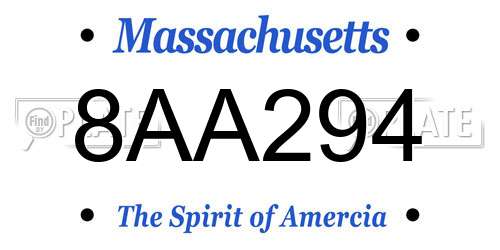 8AA294 Massachusetts License Plate