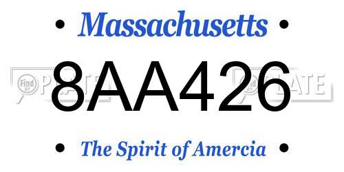 8AA426 Massachusetts License Plate