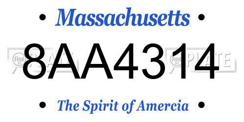 8AA4314 Massachusetts License Plate