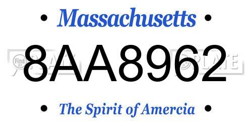 8AA8962 Massachusetts License Plate