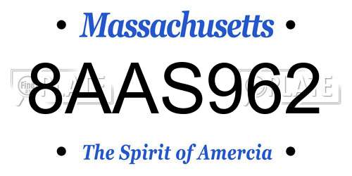 8AAS962 Massachusetts License Plate