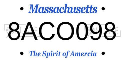 8ACO098 Massachusetts License Plate