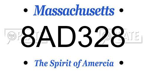 8AD328 Massachusetts License Plate