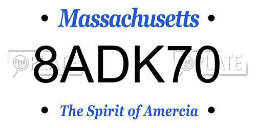 8ADK70 Massachusetts License Plate