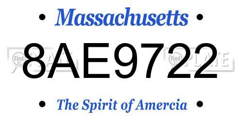 8AE9722 Massachusetts License Plate