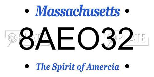 8AEO32 Massachusetts License Plate