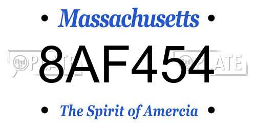 8AF454 Massachusetts License Plate
