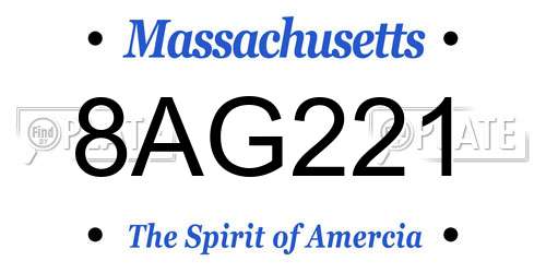 8AG221 Massachusetts License Plate