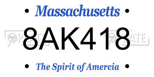 8AK418 Massachusetts License Plate