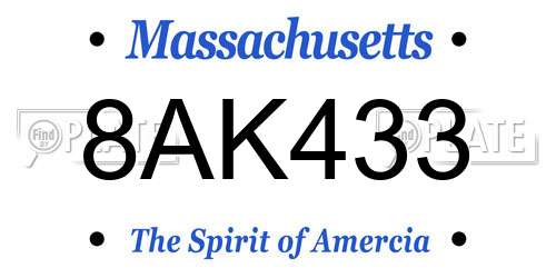 8AK433 Massachusetts License Plate