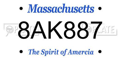 8AK887 Massachusetts License Plate