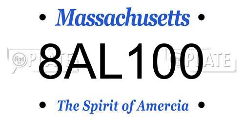 8AL100 Massachusetts License Plate