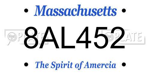 8AL452 Massachusetts License Plate