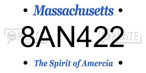 8AN422 Massachusetts License Plate